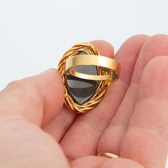 2 tone 14Kt Italy statement ring platinum druzy quartz luxury Vicenza Gold 10